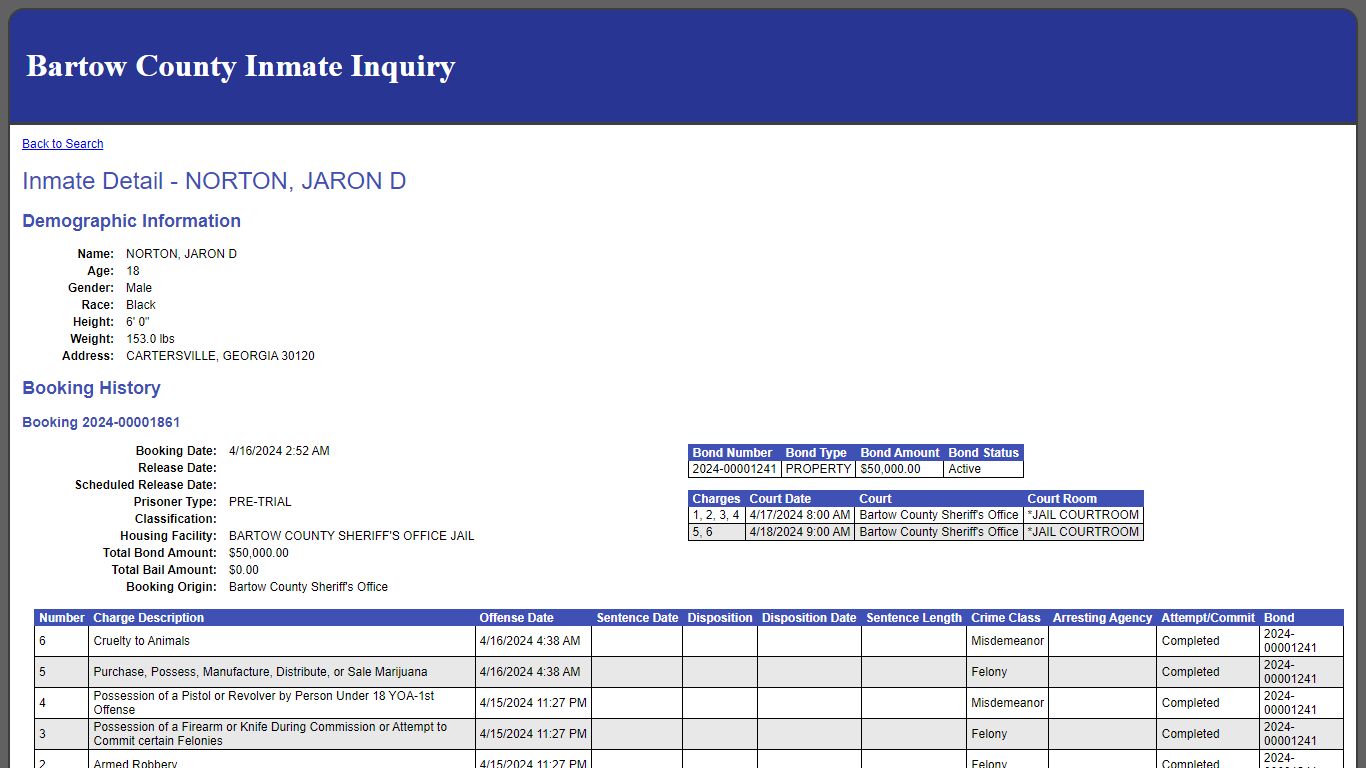 Inmate Detail - NORTON, JARON D